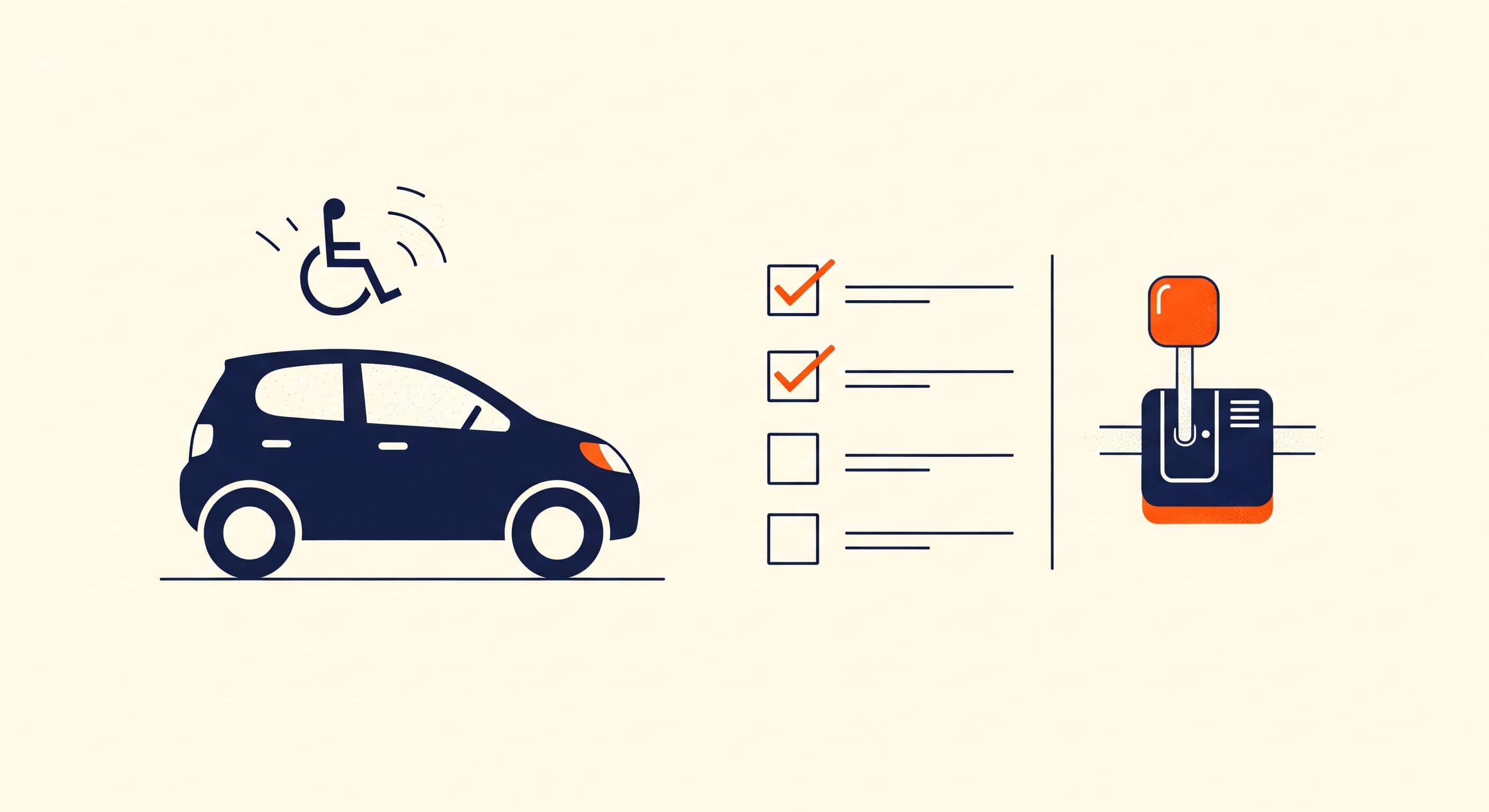 Ilustração de carro PCD, checklist documental e comando manual isolado