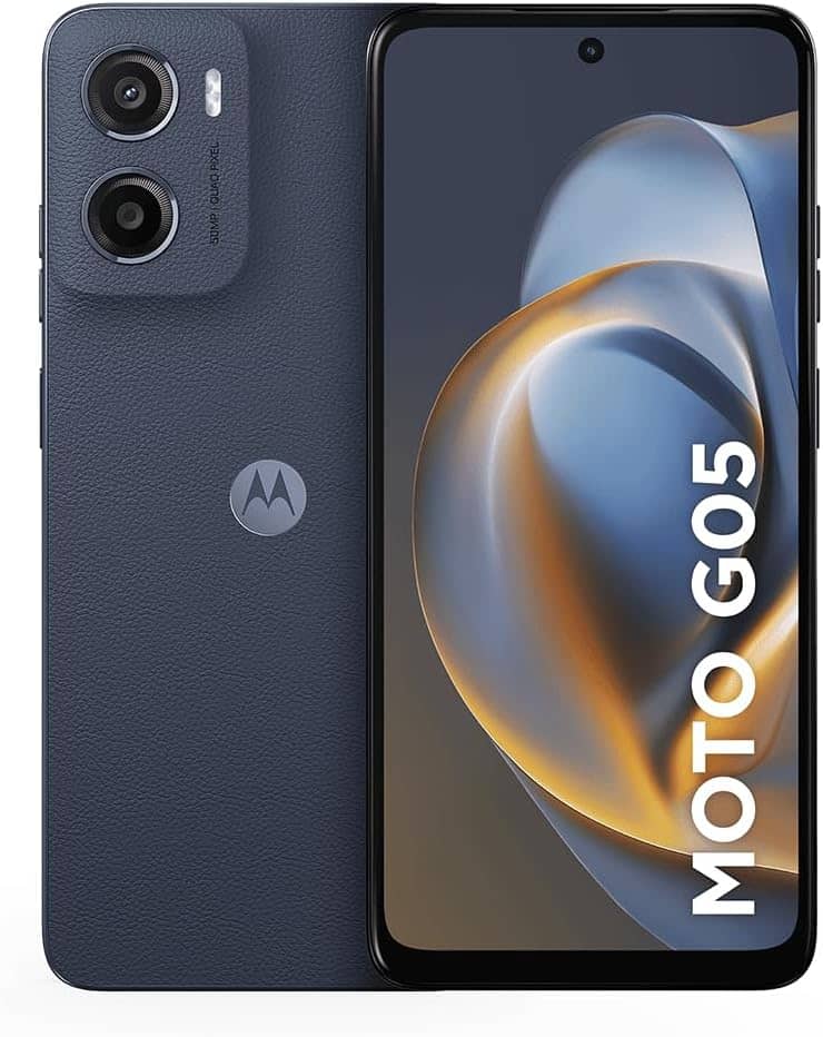 Motorola Moto G05 grafite exibindo frente, traseira e câmera dupla