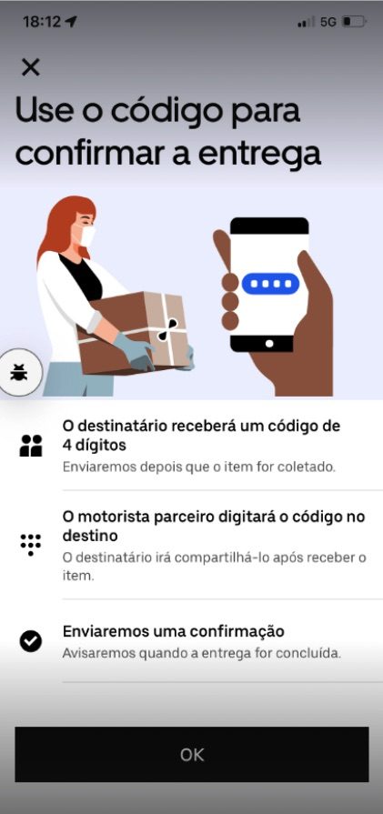 Tela do app da Uber explicando o código de entrega de quatro dígitos